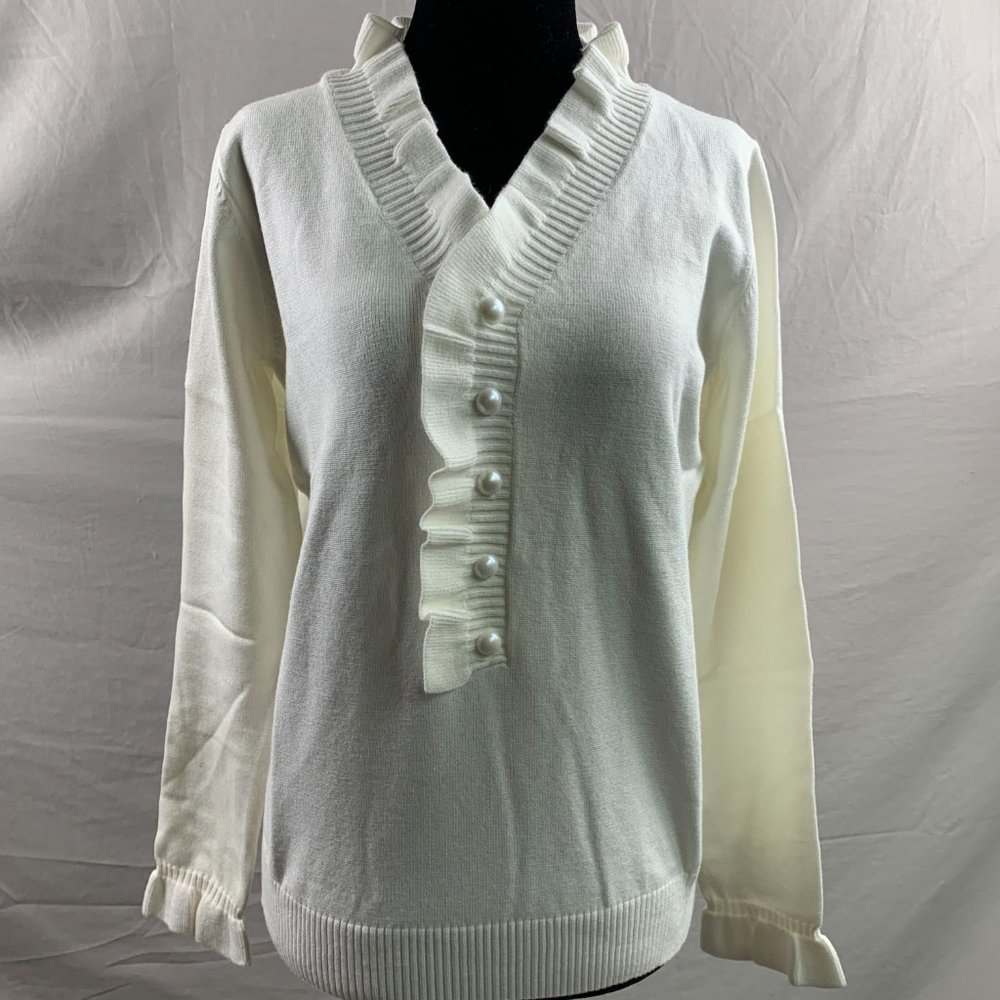 LAST ONE 🔥 White Frill Trim Sweater - Picture 6 of 7